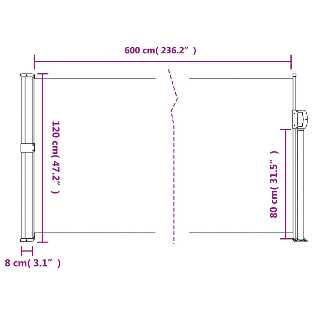 Retractable Side Awning Anthracite 47.2x236.2