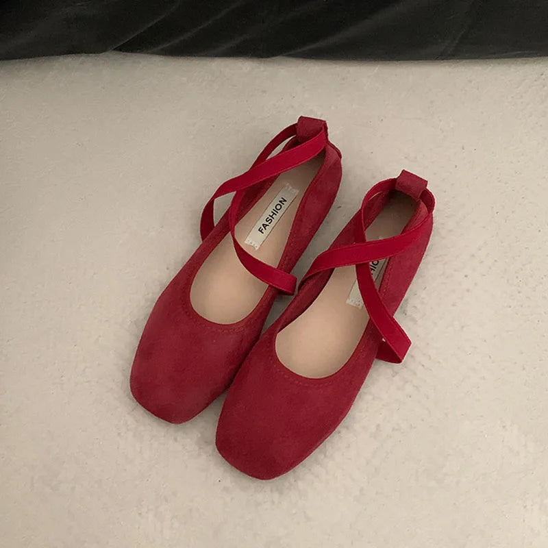 2024 New Spring Summer Flat Ballet Shoes Women's Shoes Retro Mary Jane Shoes Square Toe Shallow Mouth New Cross Women Loafers