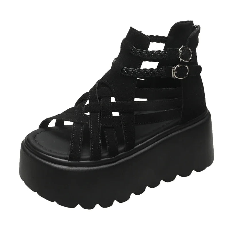8CM Designers Women Summer Leather Sandals Open Toe Platform Wedge Sneakers New Women Casual Shoes Beach Sandálias Das Mulheres