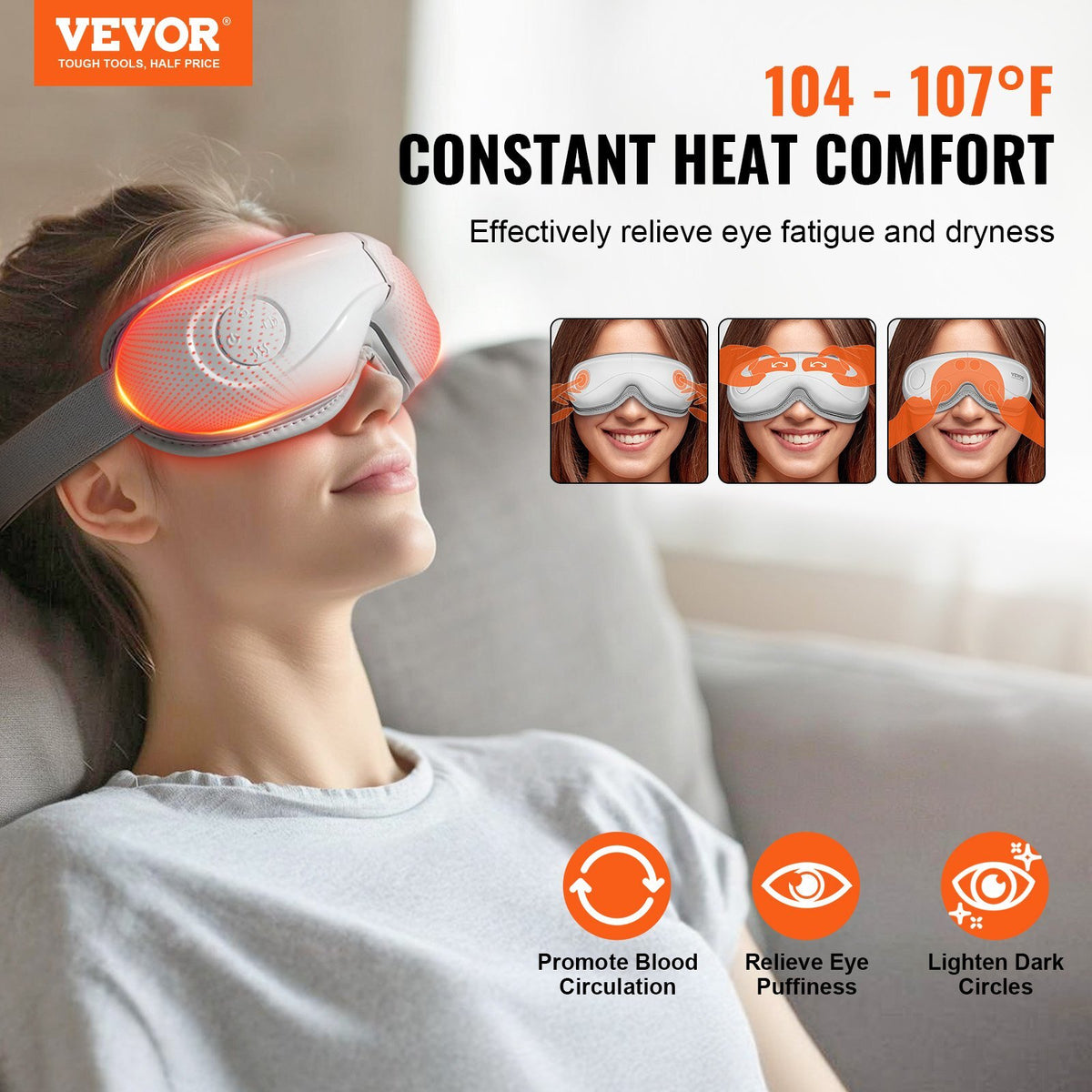 Eye Massager with Heat, Heated Eye Massage Mask with 5 Modes and Bluetooth Music, 180? Foldable Eye Care Massager for Migraines, Eye Strain, Dark Circles, Ideal Gift for Mom/Dad, White