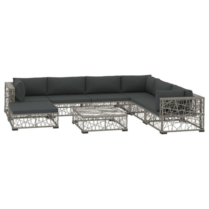 8 Piece Patio Lounge Set with Cushions Poly Rattan Gray
