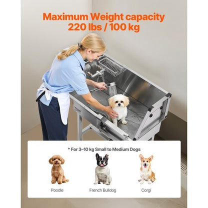 34" Dog Washing Station, Stainless Steel Pet Grooming Tub Bathtub, Professional Dog Wash Sink with Shower, Faucet, Soap Holder, Non-Slip Stairs Easy-Clean Design for Small Pets Cats (Right Door)
