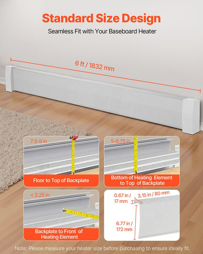Baseboard Heater Covers, Premium Series 6 ft Standard Electric Heating Unit Front Cover for Home Improvement, Heavy-duty Steel, Easy Installation for Bedroom Replacing Old Cover, White
