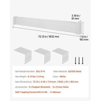 Baseboard Heater Covers, Premium Series 6 ft Standard Electric Heating Unit Front Cover for Home Improvement, Heavy-duty Steel, Easy Installation for Bedroom Replacing Old Cover, White
