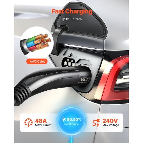EV Charger Extension Cable for Tesla, 48Amp 21 ft Max 240V 11.52 kW with NACS Plug, EV Extension Cord for Level 1/2 Tesla Mobile/Wall Connector/Destination Charger, Model Y/X/3/S, Carrying Bag