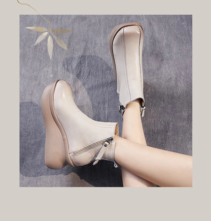 GKTINOO Genuine Leather Women Boots Retro Shoes 2025 New Autumn Winter Round Toe Double Zipper Handmade Concise Platform Boots