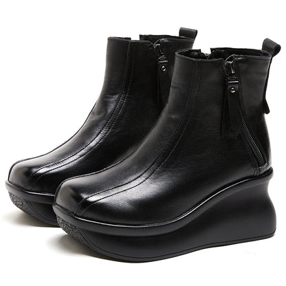 GKTINOO Genuine Leather Women Boots Retro Shoes 2025 New Autumn Winter Round Toe Double Zipper Handmade Concise Platform Boots