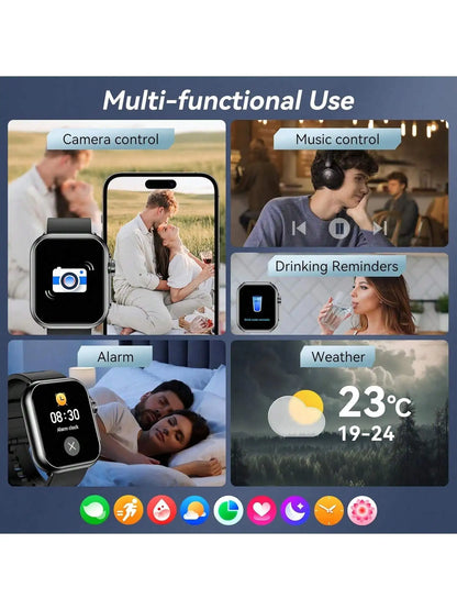 Smart Watches for Men Women with Case and 7 Watch Bands, 2.07" HD Touch Screen Fitness Tracker with Bluetooth Calling