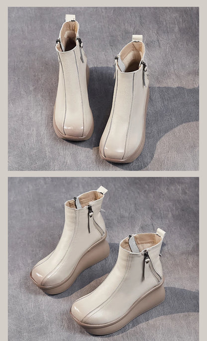 GKTINOO Genuine Leather Women Boots Retro Shoes 2025 New Autumn Winter Round Toe Double Zipper Handmade Concise Platform Boots