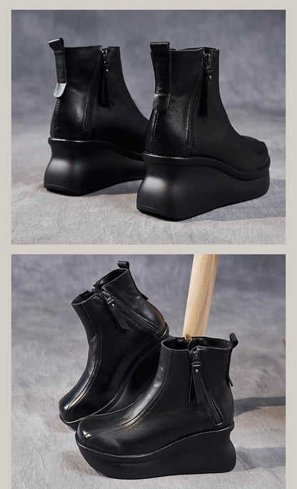GKTINOO Genuine Leather Women Boots Retro Shoes 2025 New Autumn Winter Round Toe Double Zipper Handmade Concise Platform Boots