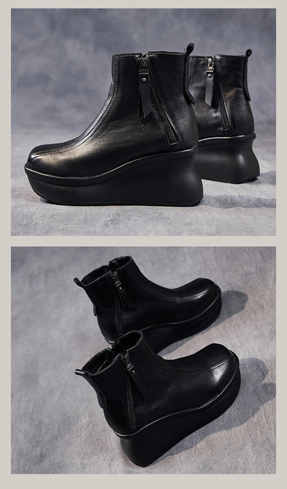 GKTINOO Genuine Leather Women Boots Retro Shoes 2025 New Autumn Winter Round Toe Double Zipper Handmade Concise Platform Boots