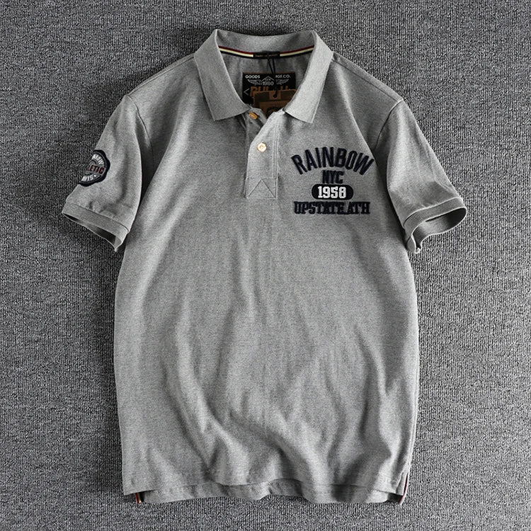 Summer new product three-dimensional embroidery alphabet classic vintage polo shirt short sleeve washed beaded ground mesh lapel