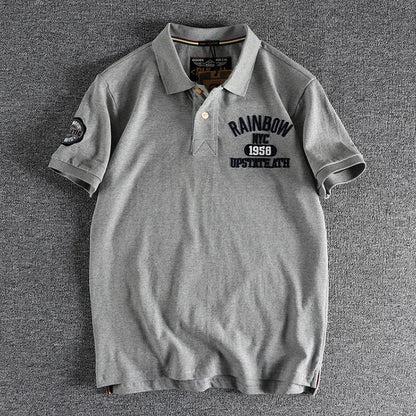 Summer new product three-dimensional embroidery alphabet classic vintage polo shirt short sleeve washed beaded ground mesh lapel