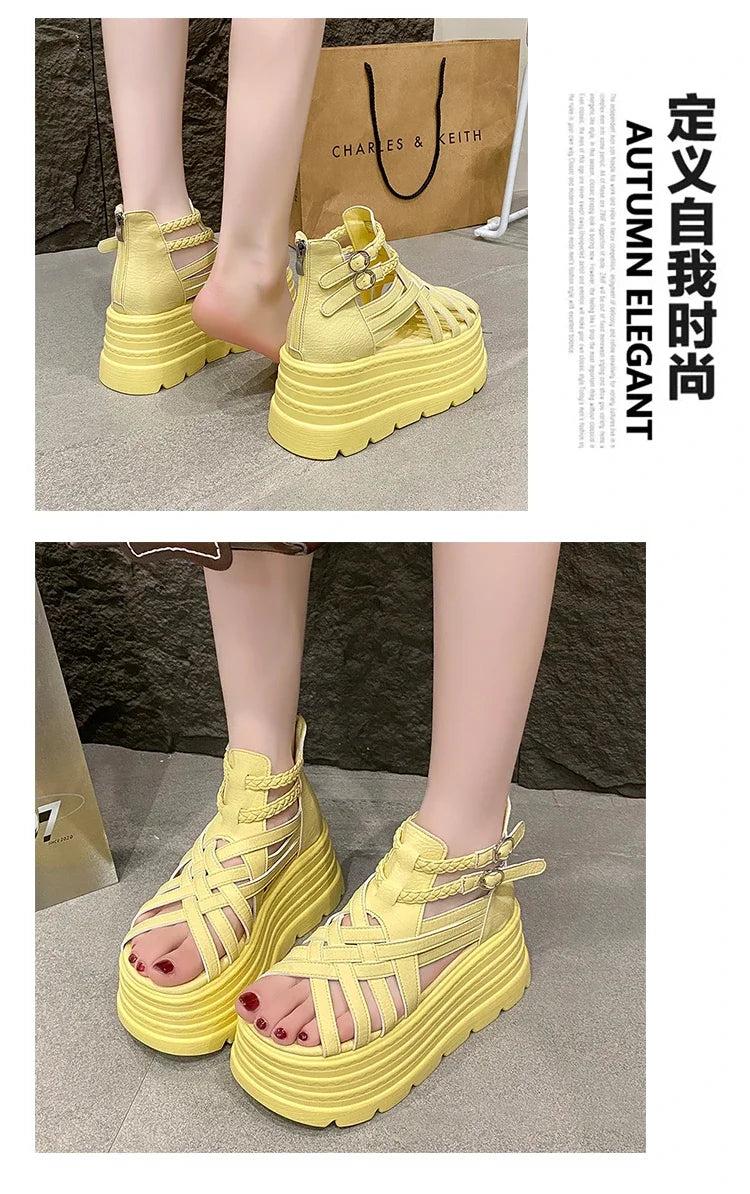 8CM Designers Women Summer Leather Sandals Open Toe Platform Wedge Sneakers New Women Casual Shoes Beach Sandálias Das Mulheres