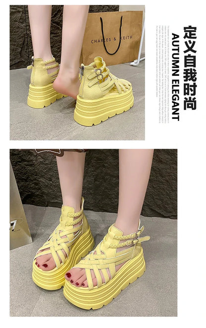 8CM Designers Women Summer Leather Sandals Open Toe Platform Wedge Sneakers New Women Casual Shoes Beach Sandálias Das Mulheres