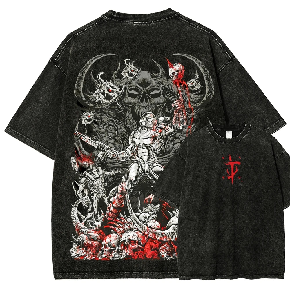 DOOM Anime Lover Washed T-shirt New Model Year round clothing personality Clothes Plus Size Unisex Retro Fashion hot product tee