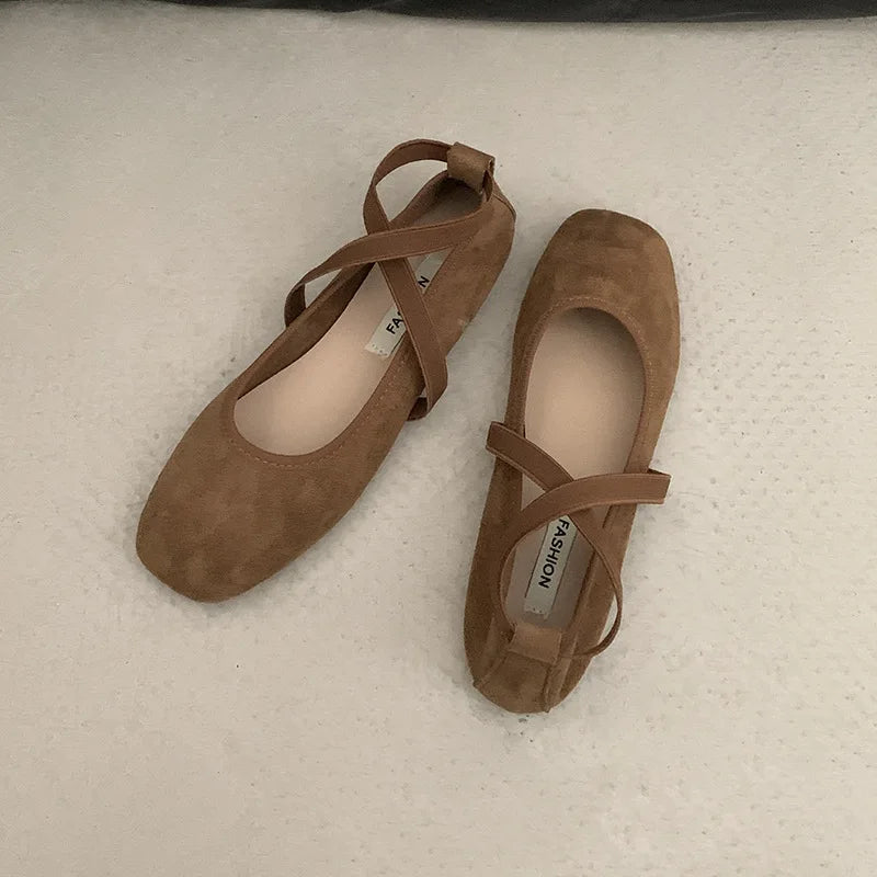 2024 New Spring Summer Flat Ballet Shoes Women's Shoes Retro Mary Jane Shoes Square Toe Shallow Mouth New Cross Women Loafers
