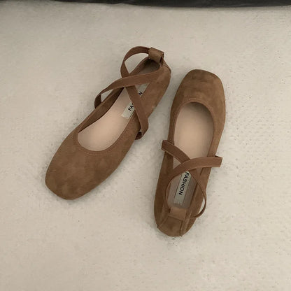 2024 New Spring Summer Flat Ballet Shoes Women's Shoes Retro Mary Jane Shoes Square Toe Shallow Mouth New Cross Women Loafers
