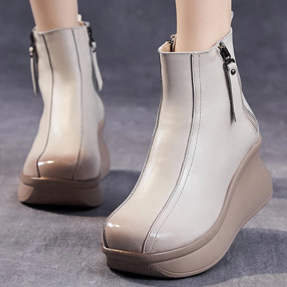 GKTINOO Genuine Leather Women Boots Retro Shoes 2025 New Autumn Winter Round Toe Double Zipper Handmade Concise Platform Boots