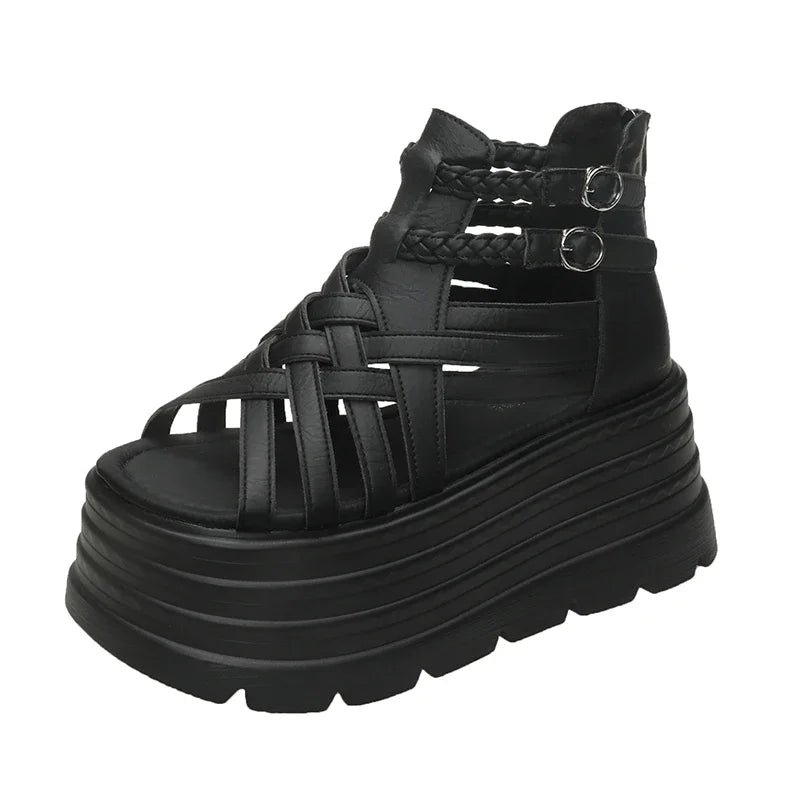 8CM Designers Women Summer Leather Sandals Open Toe Platform Wedge Sneakers New Women Casual Shoes Beach Sandálias Das Mulheres