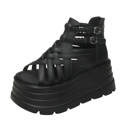 8CM Designers Women Summer Leather Sandals Open Toe Platform Wedge Sneakers New Women Casual Shoes Beach Sandálias Das Mulheres