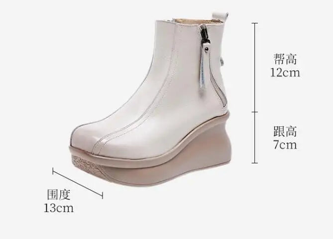 GKTINOO Genuine Leather Women Boots Retro Shoes 2025 New Autumn Winter Round Toe Double Zipper Handmade Concise Platform Boots
