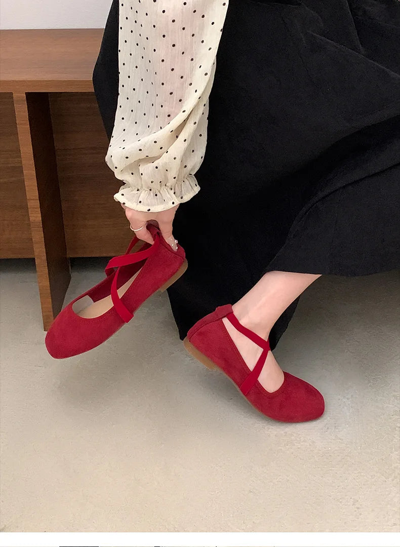 2024 New Spring Summer Flat Ballet Shoes Women's Shoes Retro Mary Jane Shoes Square Toe Shallow Mouth New Cross Women Loafers