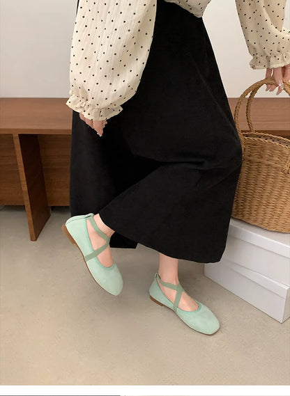 2024 New Spring Summer Flat Ballet Shoes Women's Shoes Retro Mary Jane Shoes Square Toe Shallow Mouth New Cross Women Loafers