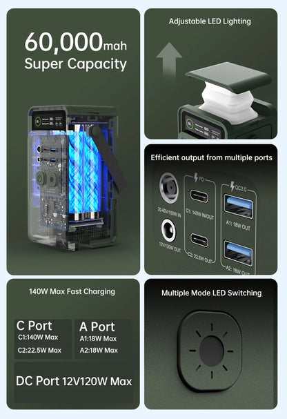 Ctolity AP200L 200W Power Bank 192Wh Lifepo4 Battery 60000mAh Solar Generator for Camping Portable Power Station LED Light