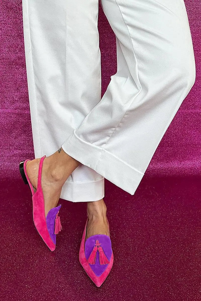 New Summer Color Block Women's Shoes 40-43 Large Pointed Tassel Low Heel Back Air Sandals High Heels Womens Shoes
