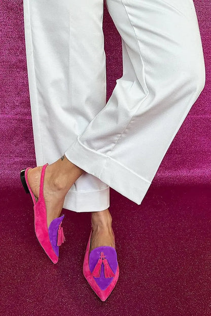 New Summer Color Block Women's Shoes 40-43 Large Pointed Tassel Low Heel Back Air Sandals High Heels Womens Shoes