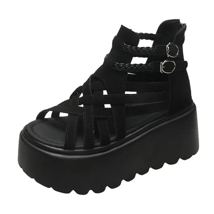 8CM Designers Women Summer Leather Sandals Open Toe Platform Wedge Sneakers New Women Casual Shoes Beach Sandálias Das Mulheres
