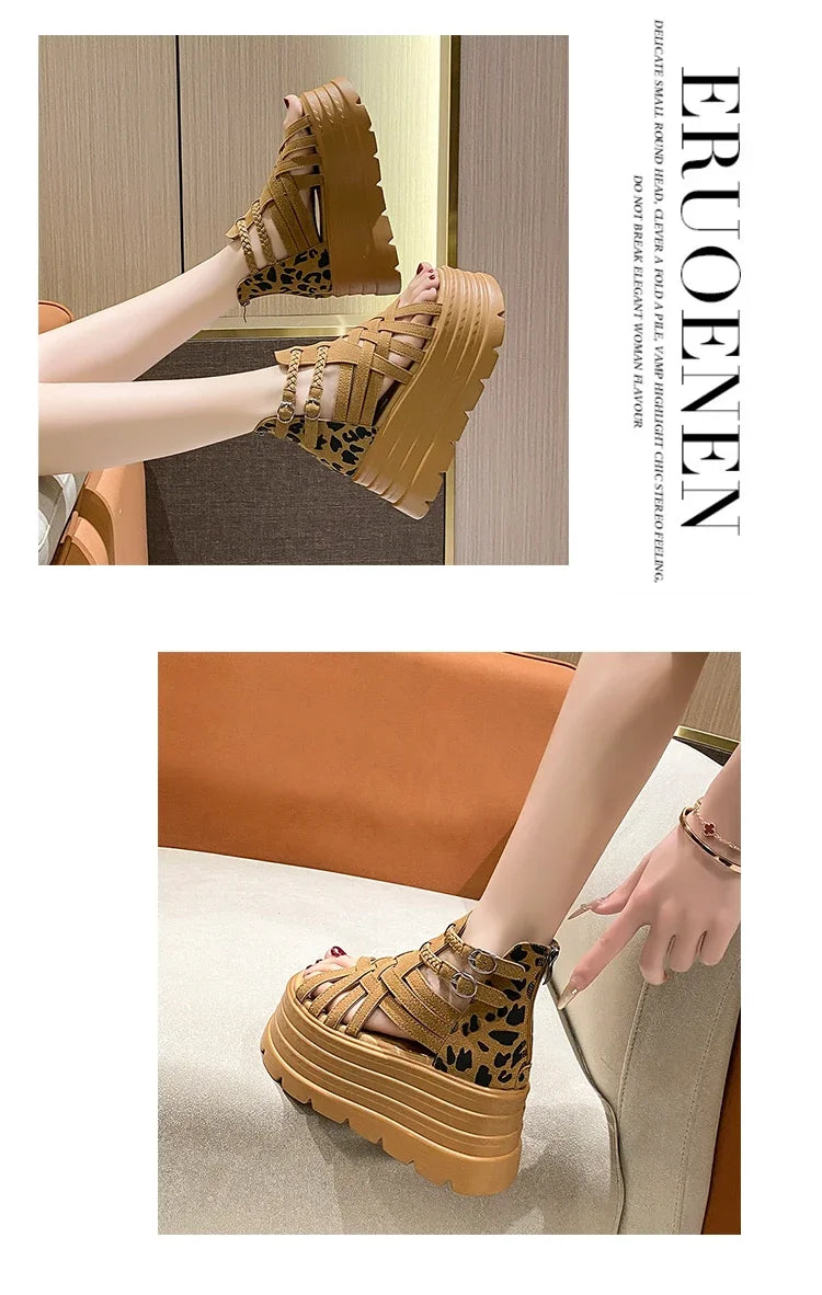 8CM Designers Women Summer Leather Sandals Open Toe Platform Wedge Sneakers New Women Casual Shoes Beach Sandálias Das Mulheres