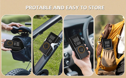 Portable Air Pump Set with Power Bank, 150PSI Tire Inflator Kit for Car SUV Motorcycle Bike, LED Light & Storage Bag for Camping