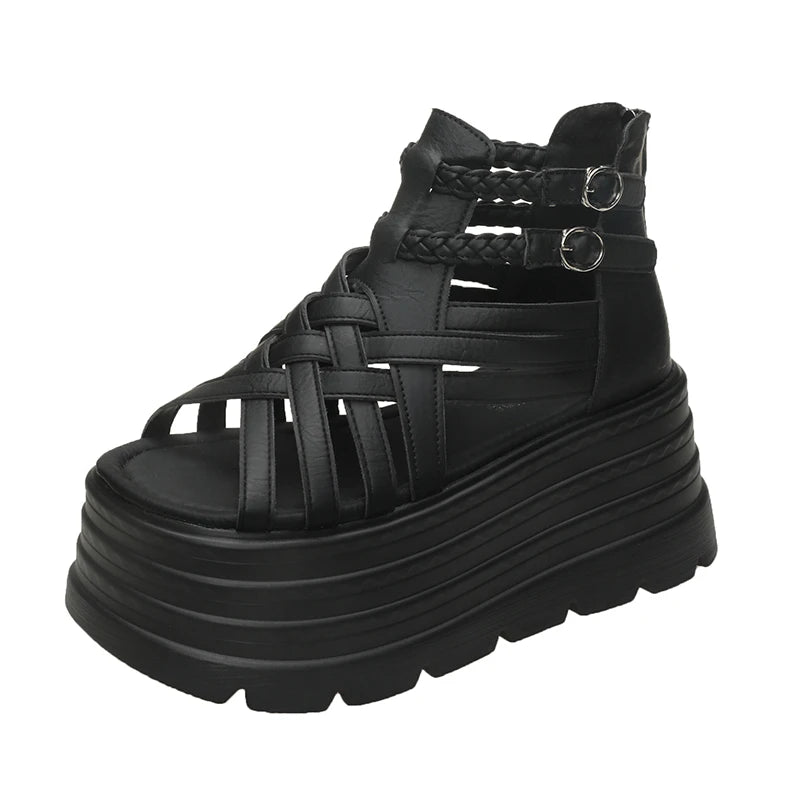 8CM Designers Women Summer Leather Sandals Open Toe Platform Wedge Sneakers New Women Casual Shoes Beach Sandálias Das Mulheres