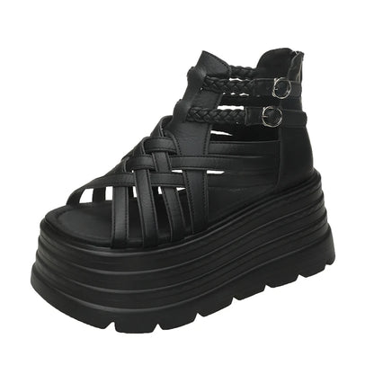 8CM Designers Women Summer Leather Sandals Open Toe Platform Wedge Sneakers New Women Casual Shoes Beach Sandálias Das Mulheres