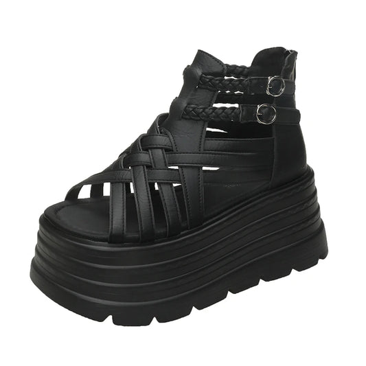 8CM Designers Women Summer Leather Sandals Open Toe Platform Wedge Sneakers New Women Casual Shoes Beach Sandálias Das Mulheres