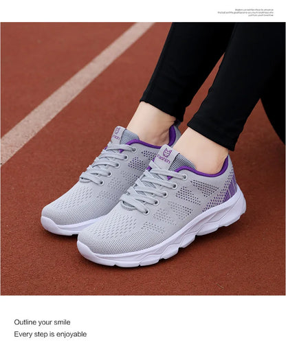 Hot Sneakers Shoes for Women Soft Flat Casual Shoes 2025 Spring Summer Light Breathable Mesh Sneakers Walking New Ladies Shoes