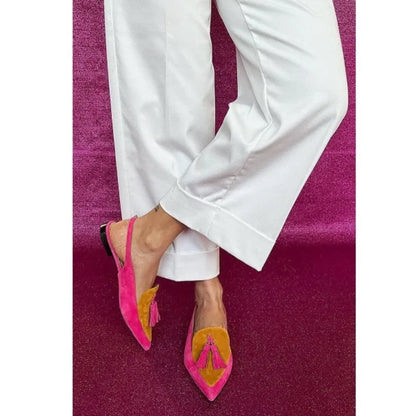 New Summer Color Block Women's Shoes 40-43 Large Pointed Tassel Low Heel Back Air Sandals High Heels Womens Shoes