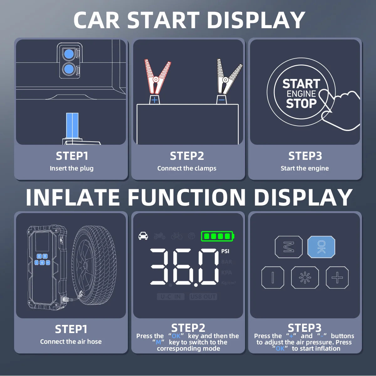 1000A/1500A PEAK Power Bank 21800mAh/26800mAh Jump Starter Portable Charger ,Car Booster Auto Starting Device Emergency Car Battery Starter,Starter Power Bank for ALL Petrol And 10L Diesel Engine, Portable Starter Power Bank