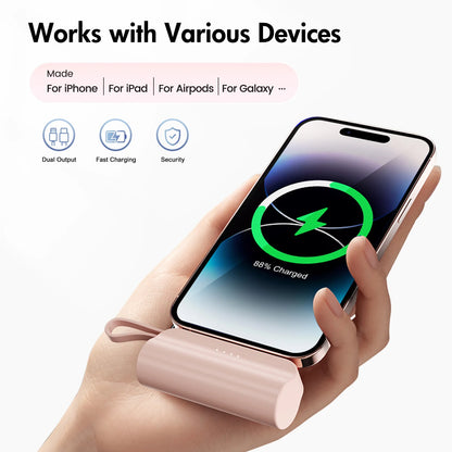 Mini Power Bank Portable 4500mAh Power Phone Charger Capsule Dual USB-C Ports For IPhone16/ 15/15 plus/15 pro/15 pro Max/Android