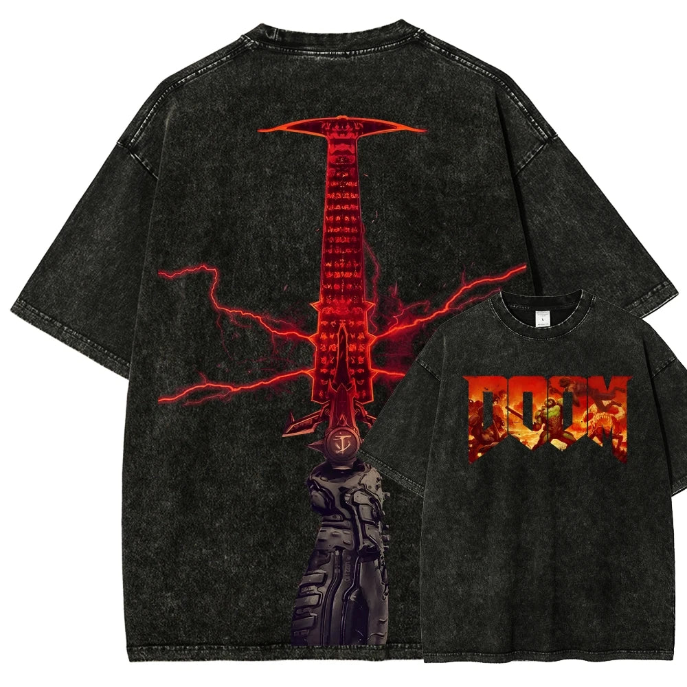 DOOM Anime Lover Washed T-shirt New Model Year round clothing personality Clothes Plus Size Unisex Retro Fashion hot product tee