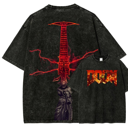 DOOM Anime Lover Washed T-shirt New Model Year round clothing personality Clothes Plus Size Unisex Retro Fashion hot product tee