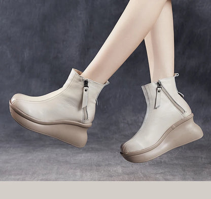 GKTINOO Genuine Leather Women Boots Retro Shoes 2025 New Autumn Winter Round Toe Double Zipper Handmade Concise Platform Boots