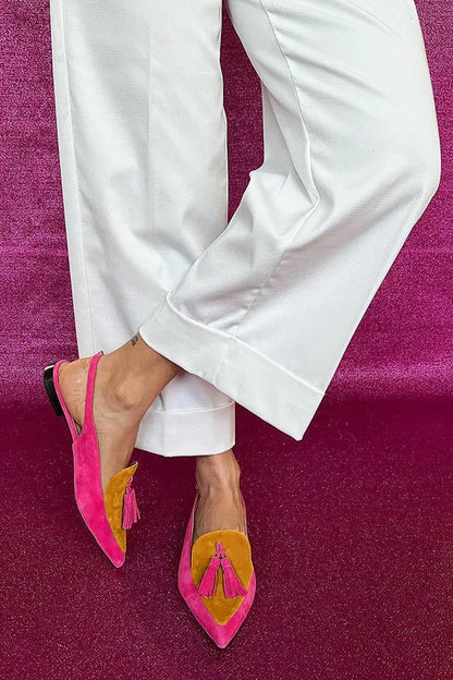 New Summer Color Block Women's Shoes 40-43 Large Pointed Tassel Low Heel Back Air Sandals High Heels Womens Shoes