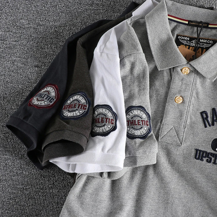 Summer new product three-dimensional embroidery alphabet classic vintage polo shirt short sleeve washed beaded ground mesh lapel