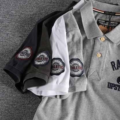 Summer new product three-dimensional embroidery alphabet classic vintage polo shirt short sleeve washed beaded ground mesh lapel