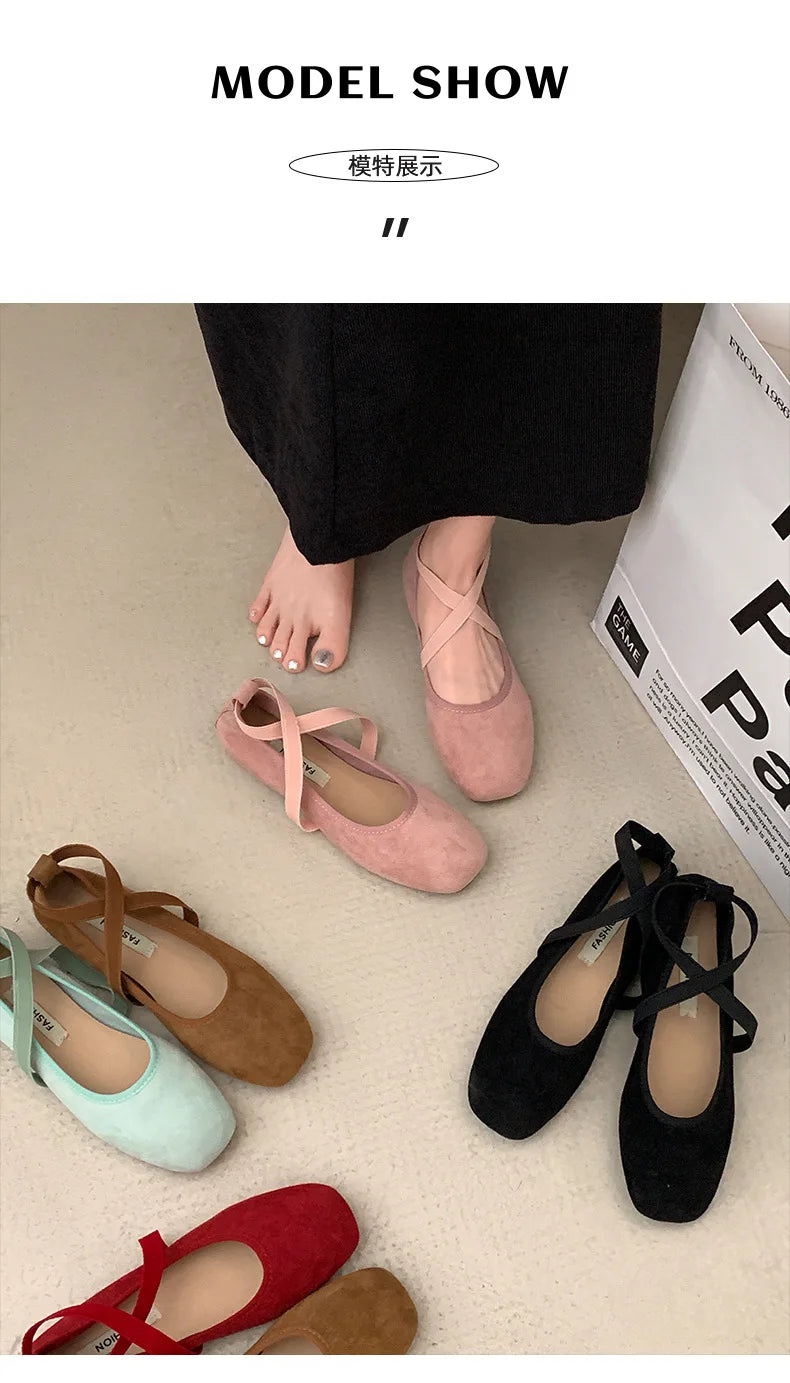 2024 New Spring Summer Flat Ballet Shoes Women's Shoes Retro Mary Jane Shoes Square Toe Shallow Mouth New Cross Women Loafers