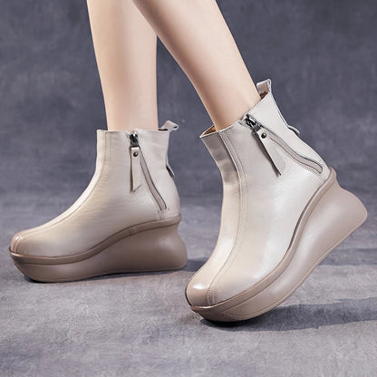 GKTINOO Genuine Leather Women Boots Retro Shoes 2025 New Autumn Winter Round Toe Double Zipper Handmade Concise Platform Boots