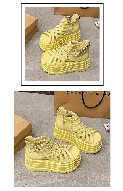 8CM Designers Women Summer Leather Sandals Open Toe Platform Wedge Sneakers New Women Casual Shoes Beach Sandálias Das Mulheres
